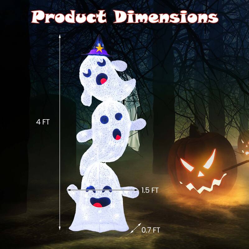 Costway 4 FT Lighted Stacked Ghosts Standing Halloween Decoration with - See Details