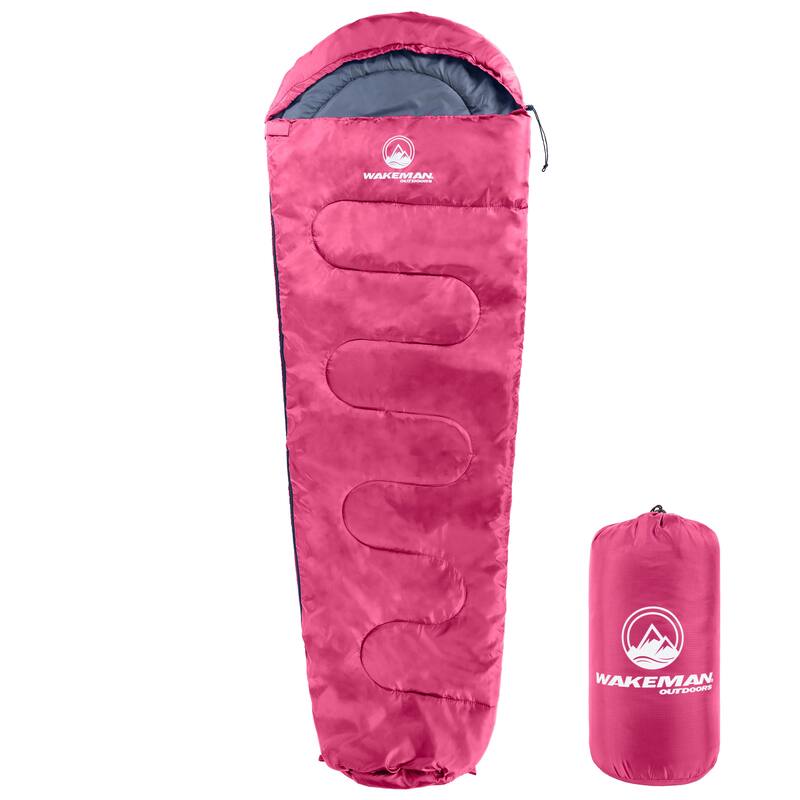 Mummy Sleeping Bag - Cold Weather Sleeping Bag - Waterproof with Drawstring Hood - Camping Equipment by Wakeman Outdoors - Pink