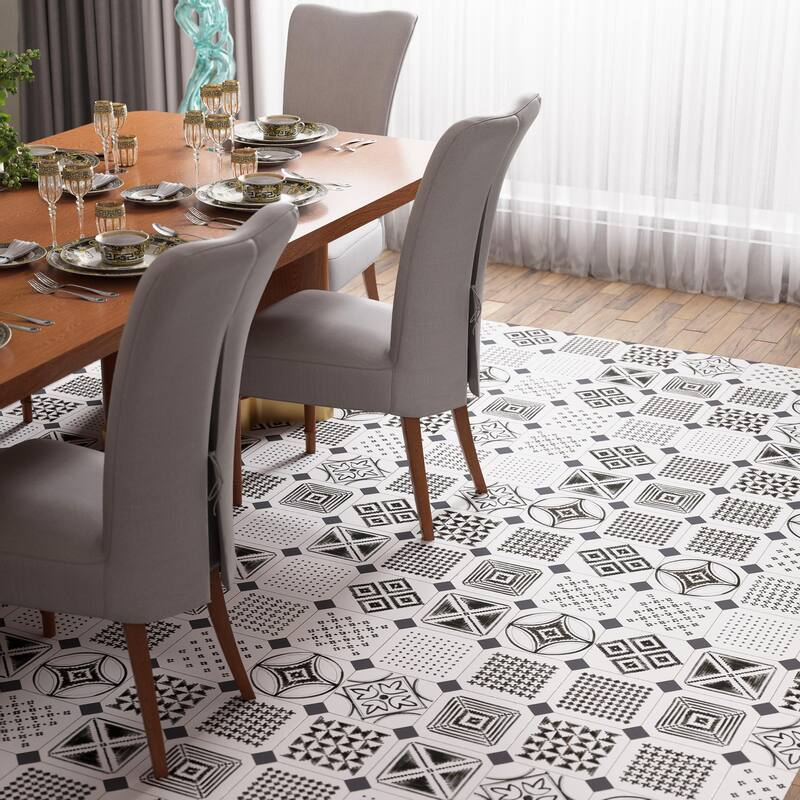 Merola Tile Vaudeville Octagon Sombra with Taco Antracita 7-7/8" x 7-7/8" Porcelain Floor and Wall Tile