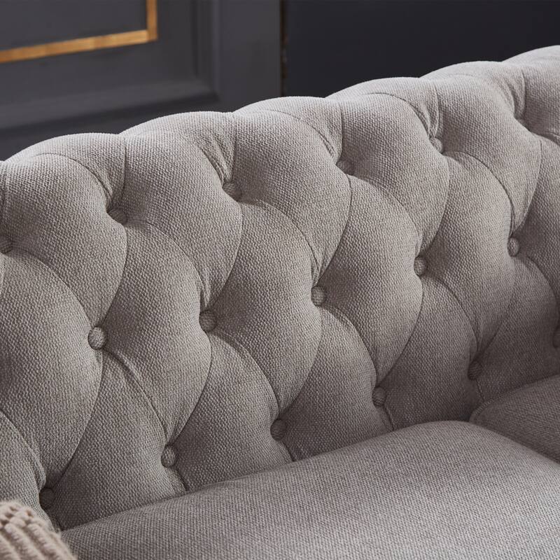 Chesterfield Sofa, 88.5" Upholstered Sofa Couch with Low Back, Roll Arm Nailhead Trim Classic 3 Seater Sofa for Living Room Home