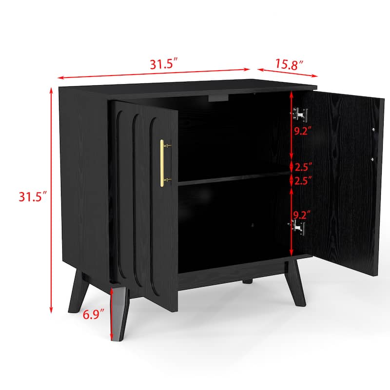 Fluted Cabinet Buffet Cabinet Accent Cabinet with Outlet Hole, Wood Grain Storage Cabinet with Adjustable Shelves