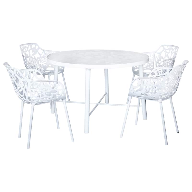 48 in. Round Outdoor Dining Table in Aluminum with Tempered Glass Tabletop - 47.25 x 47.25
