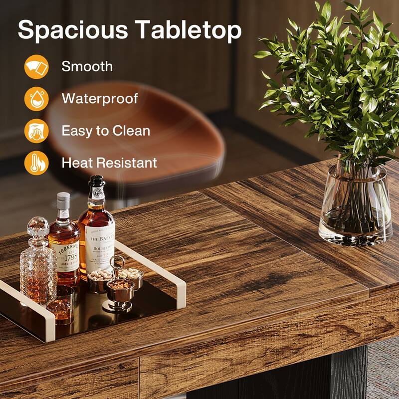 Industrial Bar Table 70.9" Rectangular Home Bar Unit with Footrest