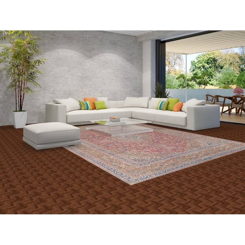 Traditional Pink Mashad Persian Vintage Rug Hand-Knotted Wool Carpet - 9'4" x 12'5"