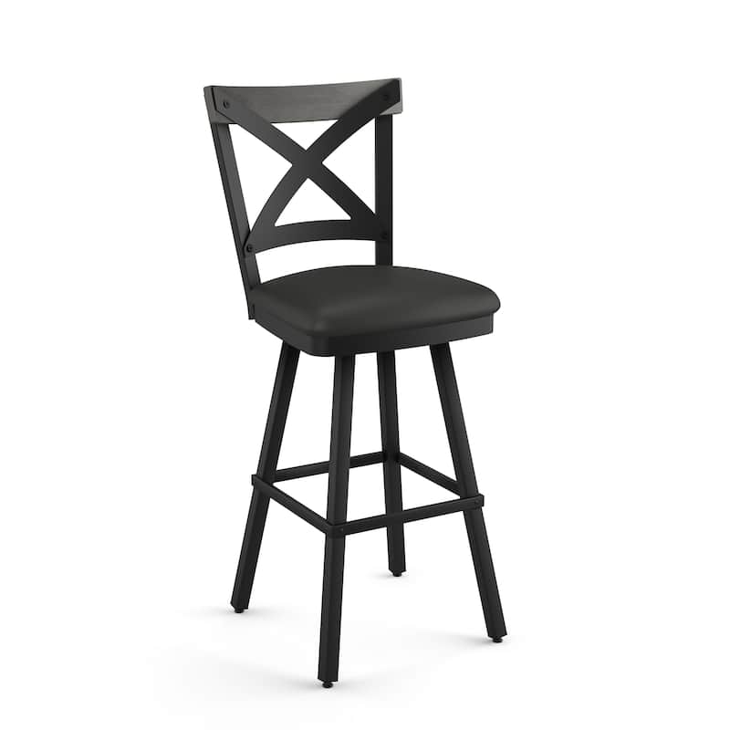 Amisco Snyder Swivel Counter and Bar Stool - Charcoal Black Faux Leather/Grey Wood/Black Metal - Counter Height