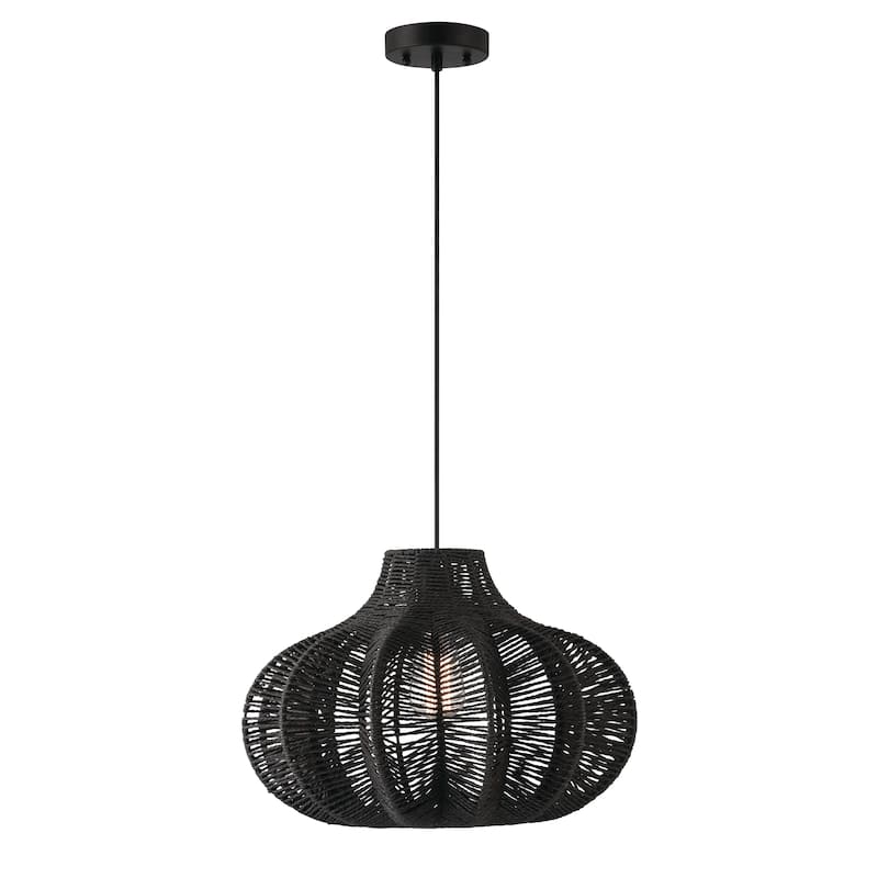 Handwoven Paper Rope and Metal Ceiling Pendant Lamp - 17.7"L x 17.7"W x 11.8"H