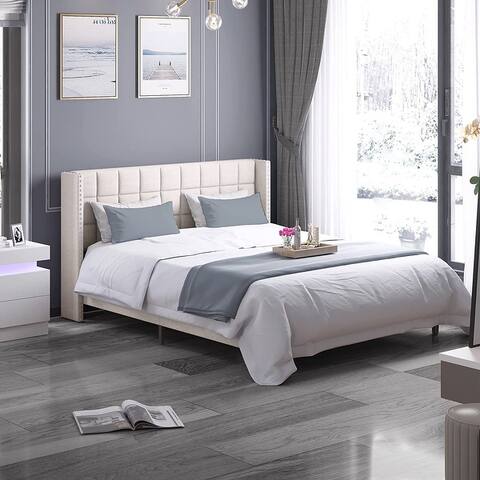 Mixoy Bed Frame with Headboard, Modern Platform Bed Frame, Low Profile Wood Bed Frame , Simple Assembly/No Box Spring Needed