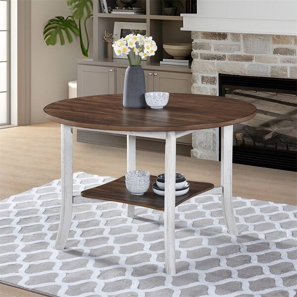45.7 Inch Modern Farmhouse Solid Wood Round Dining Table with Shelf ...