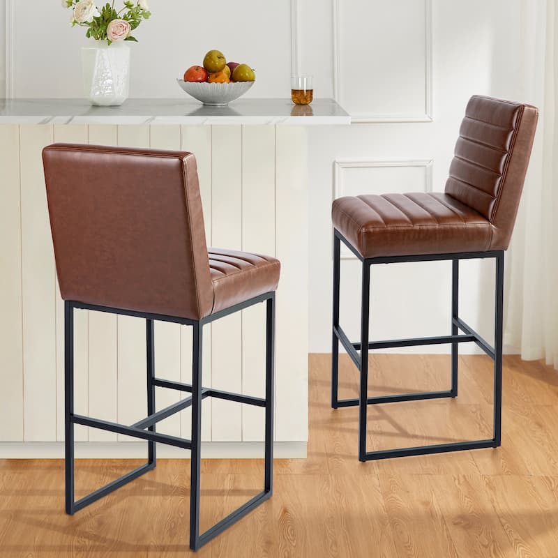 Glitzhome 30"H Modern High Back Upholstered Bar Stools with Metal Legs Set of 2/4 - Set of 2