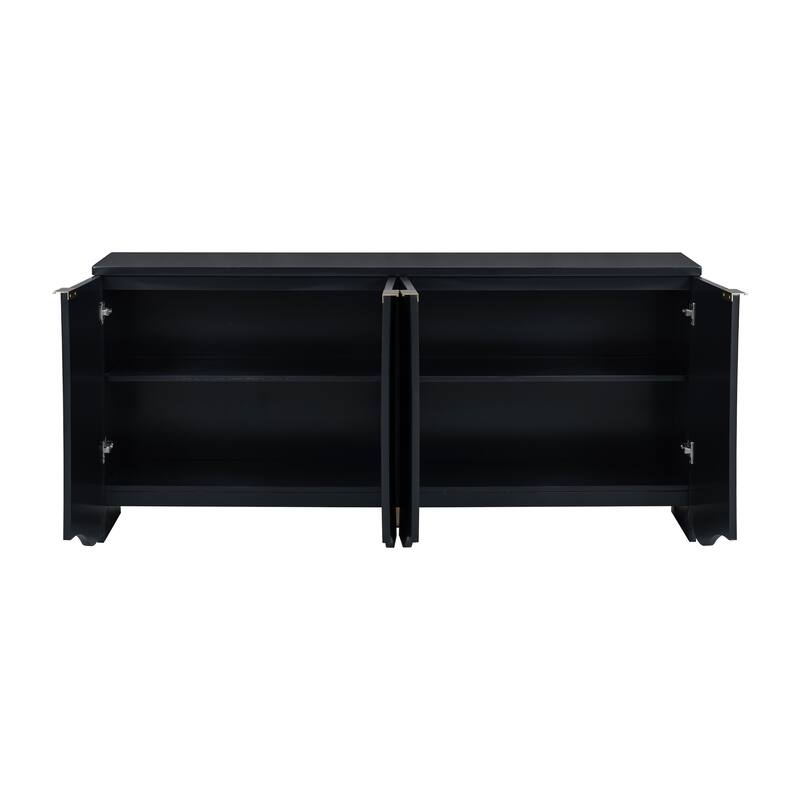 Vertical Stripes & Wavy Storage Cabinet, Sideboard Buffet Cabinet Console Table with 4 Doors and Adjustable Shelving