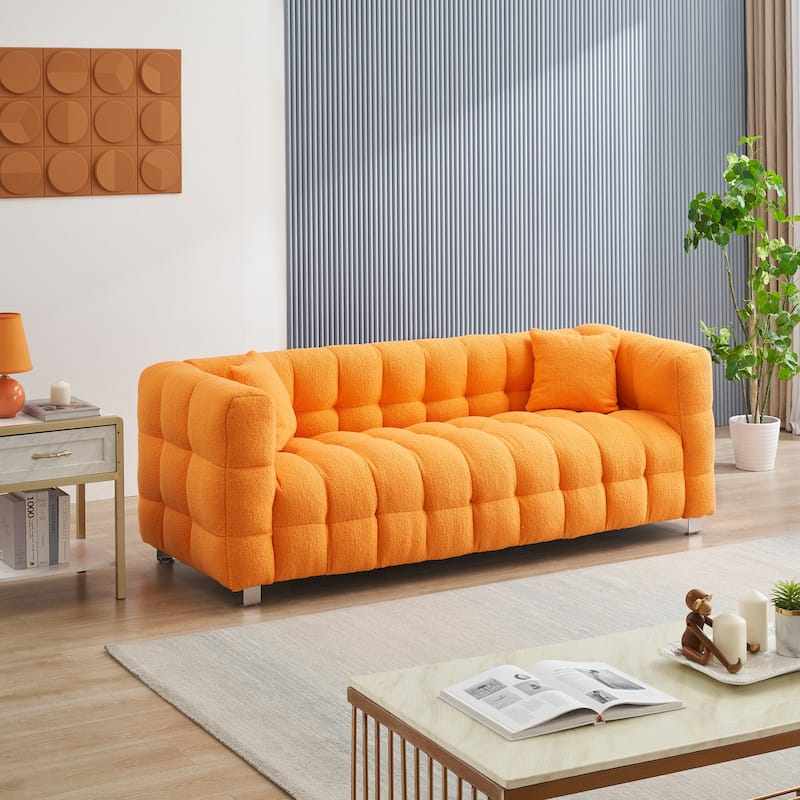 80-Inch Teddy Fleece Sofa with Metal Legs, Ideal for Living Room or Bedroom