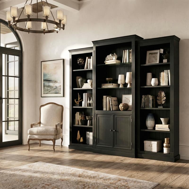 78.75" Tall 3-Piece Bookcase Set with Adjustable 5-Color LED Light, Retro Glass Display Shelves for Living Room or Office