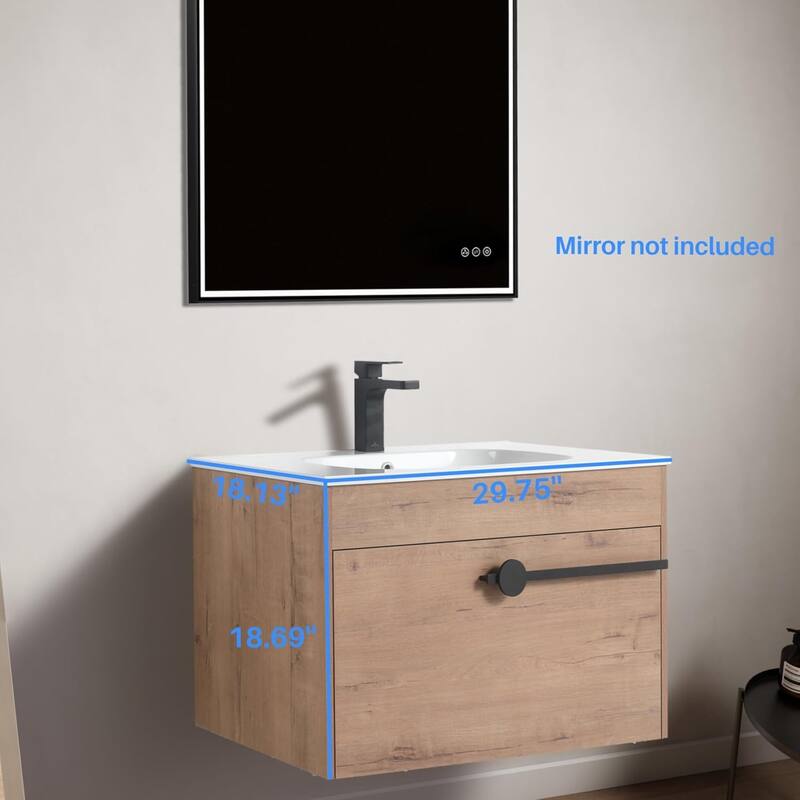 Blossom All-Wood Floating Bathroom Vanity with SMC Sink, Wall Mounted