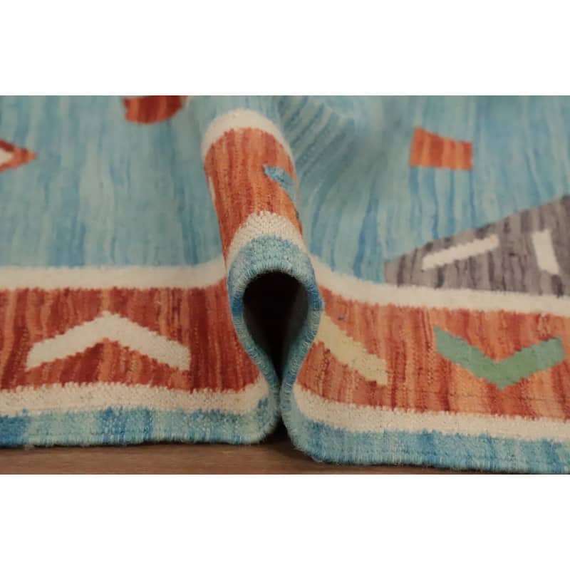 Hand Woven Oriental 100% Wool Carpet Southwestern Tribal Navy Blue & Blues Kilim Area Rug - 8' 1'' X 4' 10''