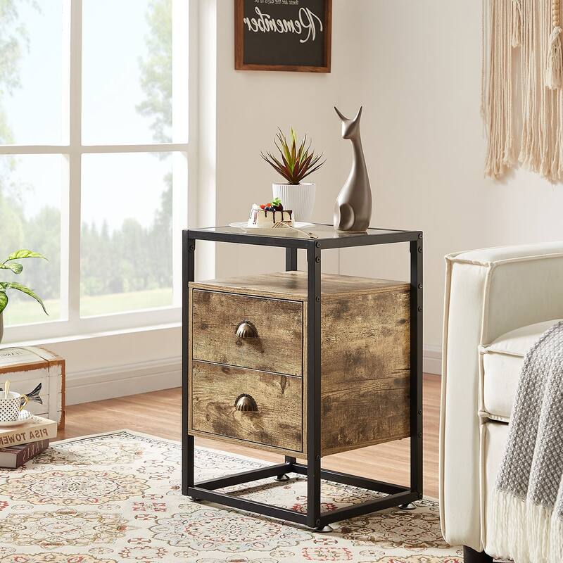 Javlergo 2-Drawer Nightstand with Tempered Glass Top, Set of 2
