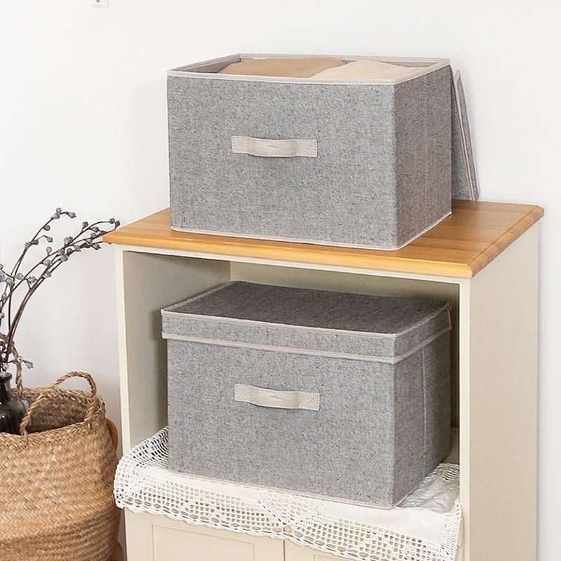 2-Pack Closet Storage Bin with Lid and Handle, Large Fabric Storage Box for Clothes, Towels, Toys, Shoes