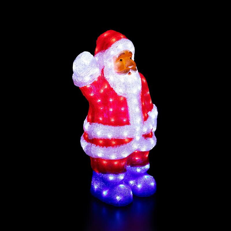 Lighted Waving Santa Claus Grade Acrylic Christmas Display Decor 2' - Red