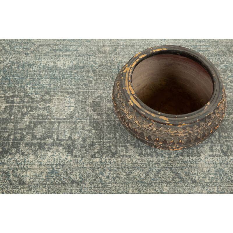 Anila Collection Light Blue, Beige and Silver Transitional Oriental Area Rug