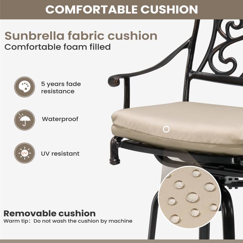 Outdoor Patio Aluminum Swivel Bar Stool with Sunbrella Cushion