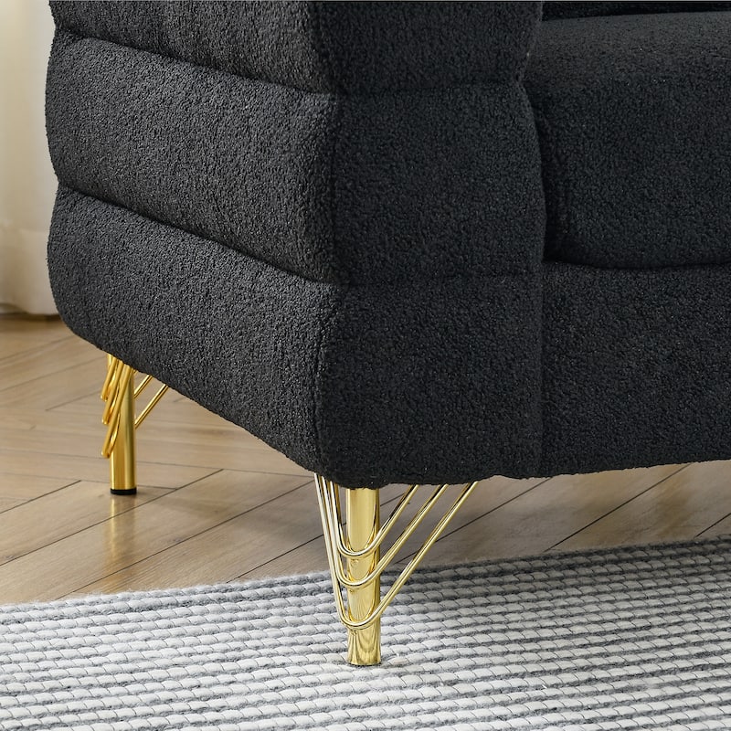 Modern Corner Sofa with Teddy Fabric and Metal Legs, 3-Seater with 3 Pillows