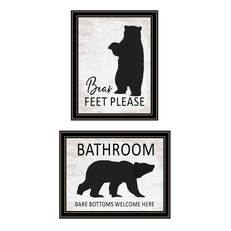 Trendy Decor 4U "Bear Feet/Bear Bottoms welcomed here!" Printed Framed Wall Art by Lettered & Lined - Multi - 14 x 18