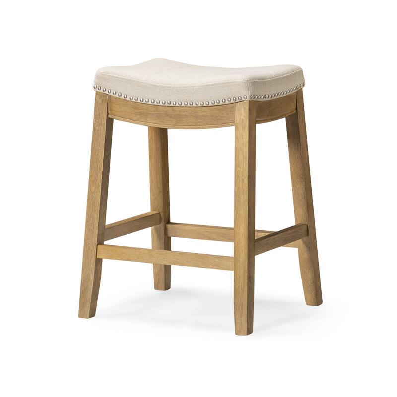 Maven Lane Sophia Saddle Kitchen Dining Stool - Aged Natural w/Fabric - Counter Height