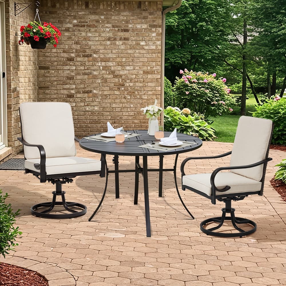 EROMMY Outdoor Swivel Patio Chairs, Heavy Duty Dining Chairs with Thickened Cushions, Wicker Patio Chairs with Gentle Rocker