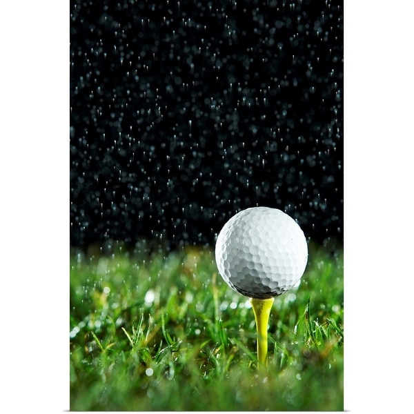 "Golf ball on tee in rain" Poster Print