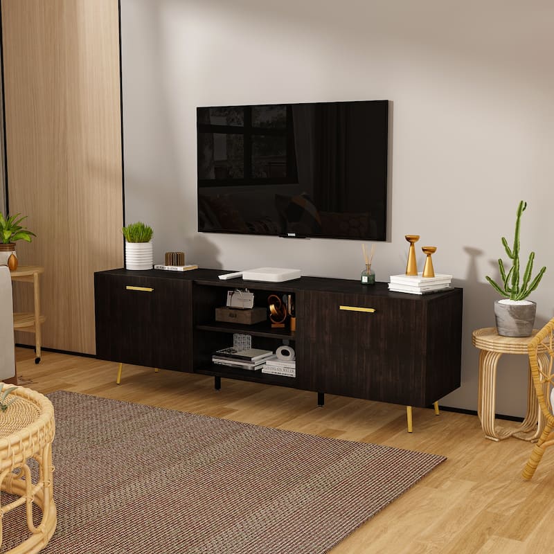 Sideboard Entertainment Centers TV Stand 2 Doors End Table White/Brown - Dark Brown