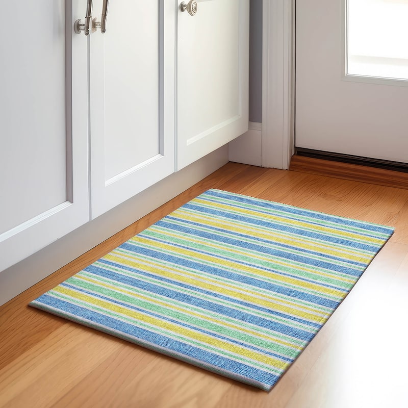 Premium Washable Super Soft Modern Cabana Stripe Mayfield Rug - Yellow - 1' 8" x 2' 6" - Rectangle