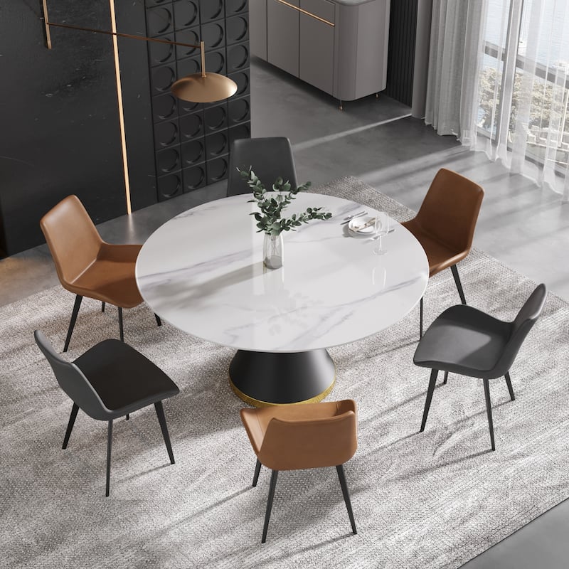 59.05 in. White Modern Round Sintered Stone Dining Table with Carbon Black Base