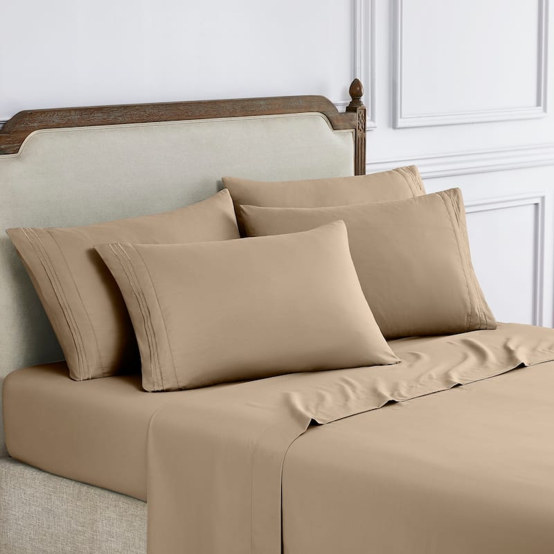 Modern Threads 6-Piece Bed Sheet Set - Ultra Soft Brushed Microfiber, Deep Pocket, Cool & Breathable, Fits 21" Mattress - Full - Cream