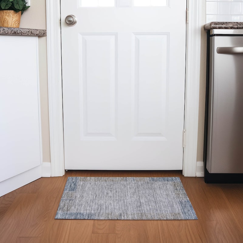 Machine Washable Indoor/ Outdoor Chantille Modern Border Rug
