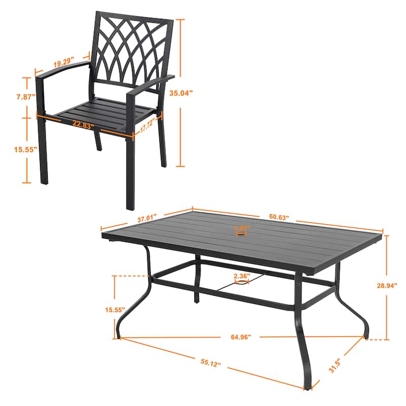 Outdoor Dining Set, Stackable Chairs and Dining Table, Black