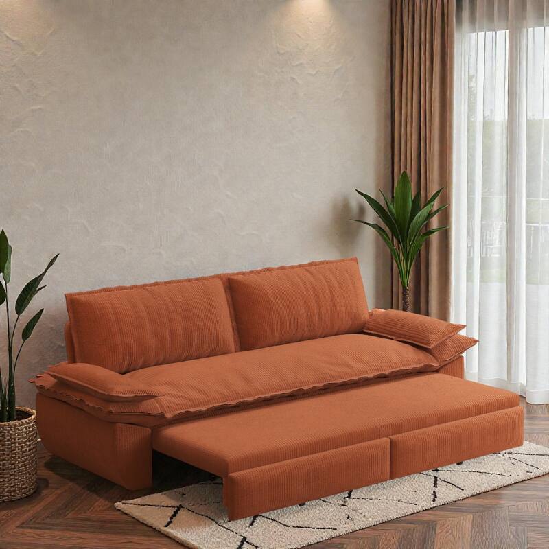 73.2" Pull Out Sofa Bed, 3-in-1 Convertible Queen Sleeper Sofa, Velvet Loveseat Couch for Living Room Bedroom