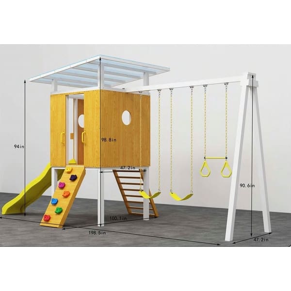 Forest - Modern Backyard Outdoor Swing Set 2 Swings And Trapeze Bar - Natural