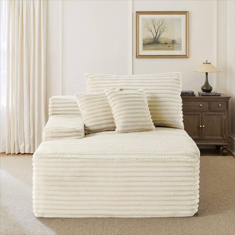 Upholstered Cloud Sectional Couch No Assembly Required L-Shape Chaise with Pillow - White-LeftFacing - Left Facing