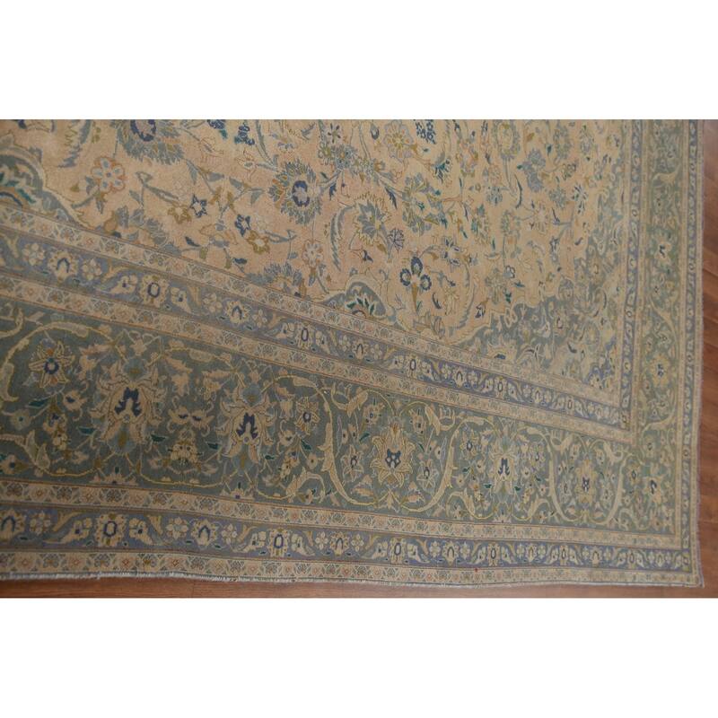Hand Knotted Oriental 100% Wool Carpet Traditional Floral Peach Kashan Area Rug - 11' 11'' X 9' 7''
