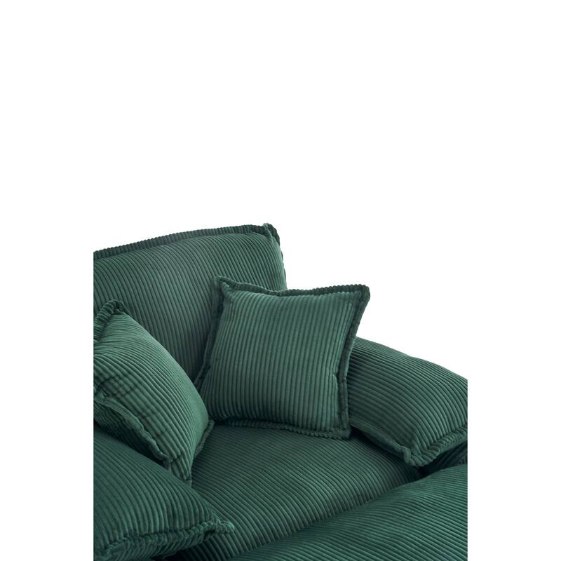 Corduroy Single Sofa Sets with Ottoman and 2 Toss Pillows, Deep Seat Design