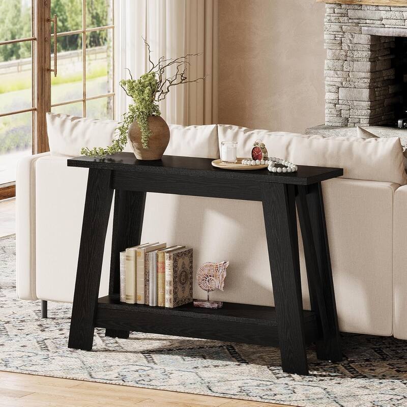 41.3" Farmhouse Console Table, 2-Tier Wooden Entryway Table with Storage - 41.3" W x 11.8" D x 31.3" H