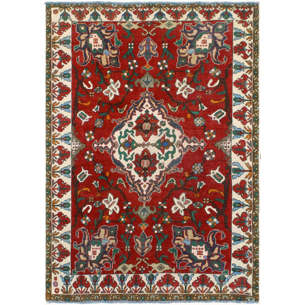 Fine Vintage Bakhtiari Kenna Red/Ivory Rug - 4'11" x 6'9"