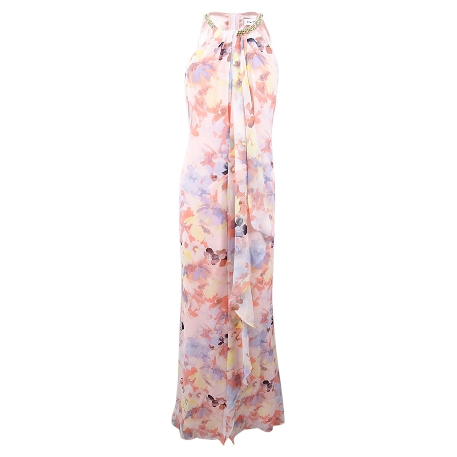 calvin klein embellished ruffled gown