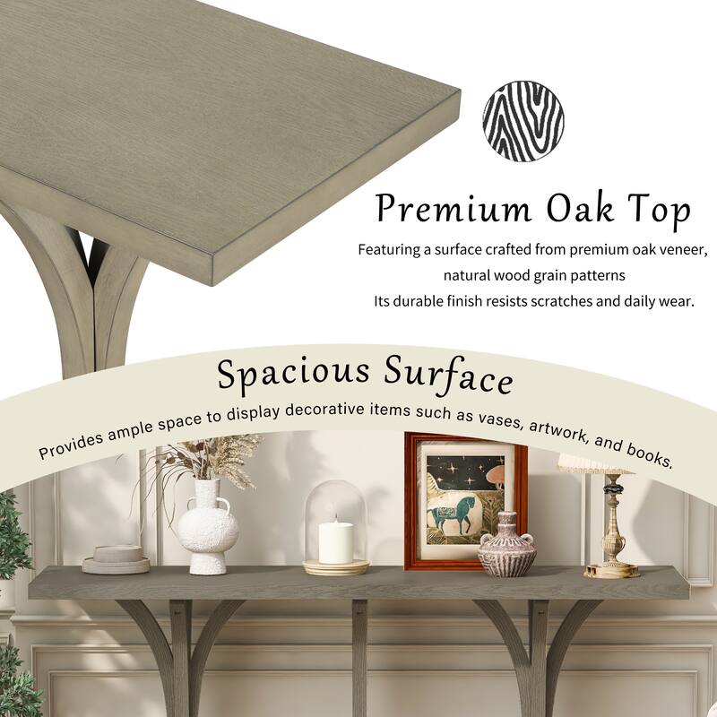 Roomfitters 59.8" Console Table with Oak Veneer Top, Modern Arched Leg Entryway Sofa Table for Hallway & Living Room