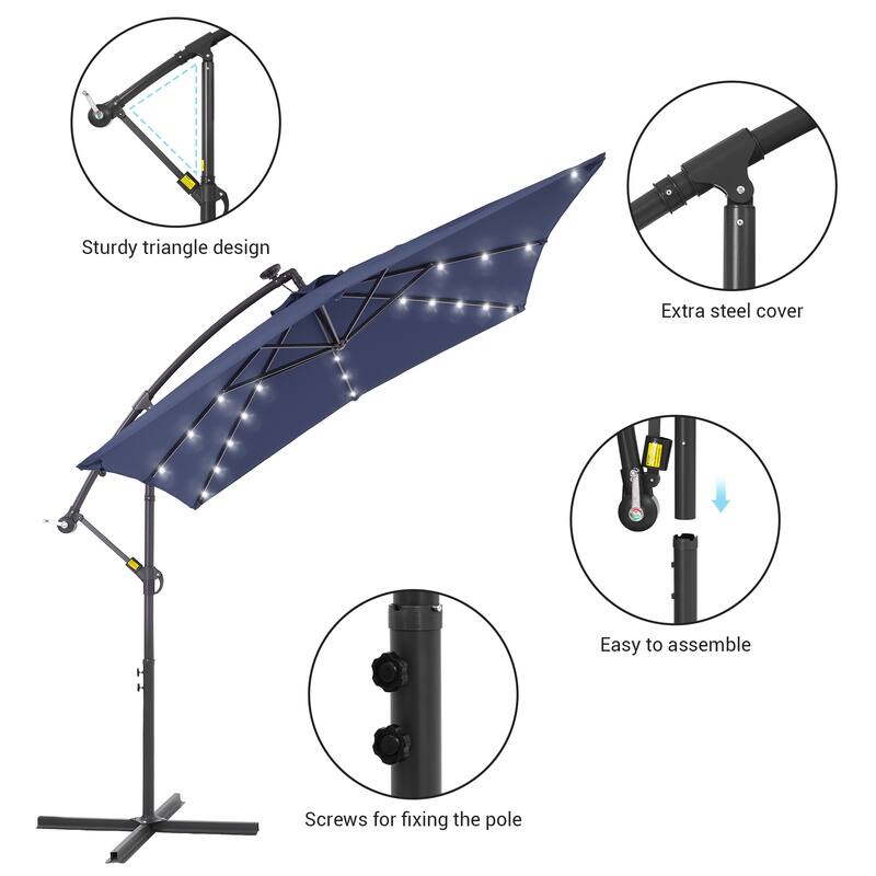 BONOSUKI Outdoor Umbrella,8.2x8.2ft Canopy Offset Umbrella With LED