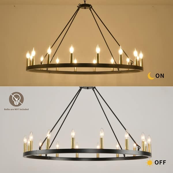16-Light Black Wagon Wheel Chandelier Farmhouse Chandelier Diam 43-inch Large Round Pendant Light Fixture - black&bronze