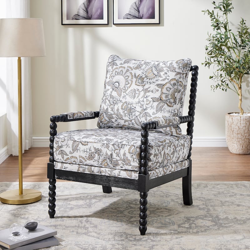 Roundhill Furniture Belvoir Upholstered Spool Accent Chair with Turned Wood Frame - Multi