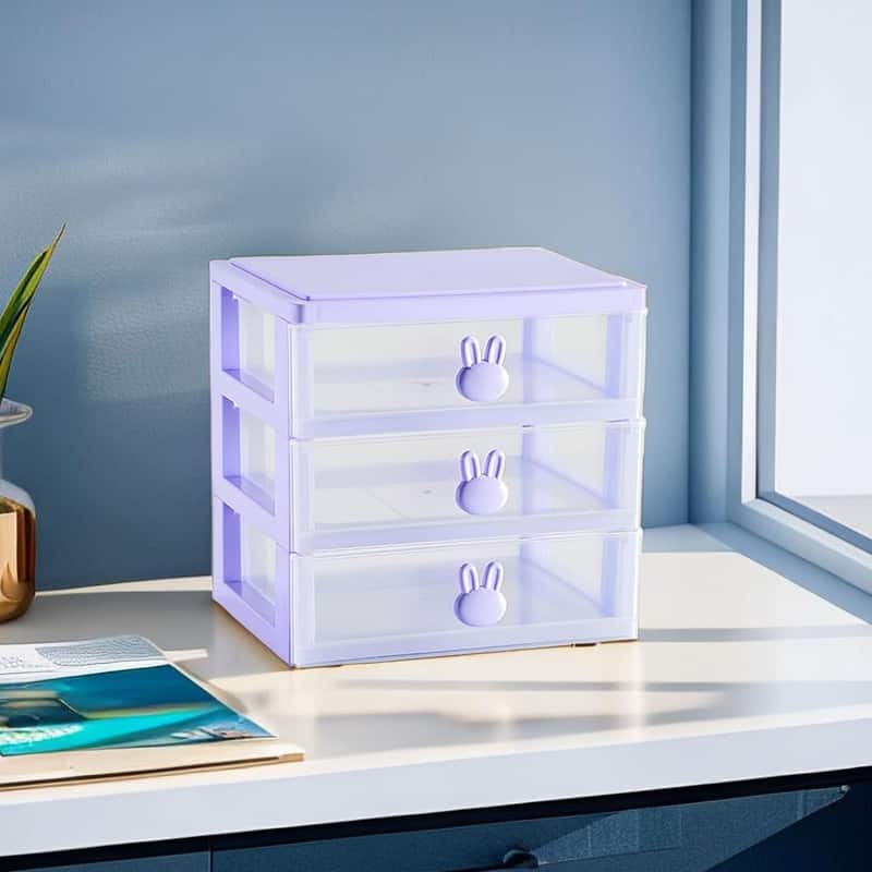 3 Drawer Storage Organizer Purple Plastic
