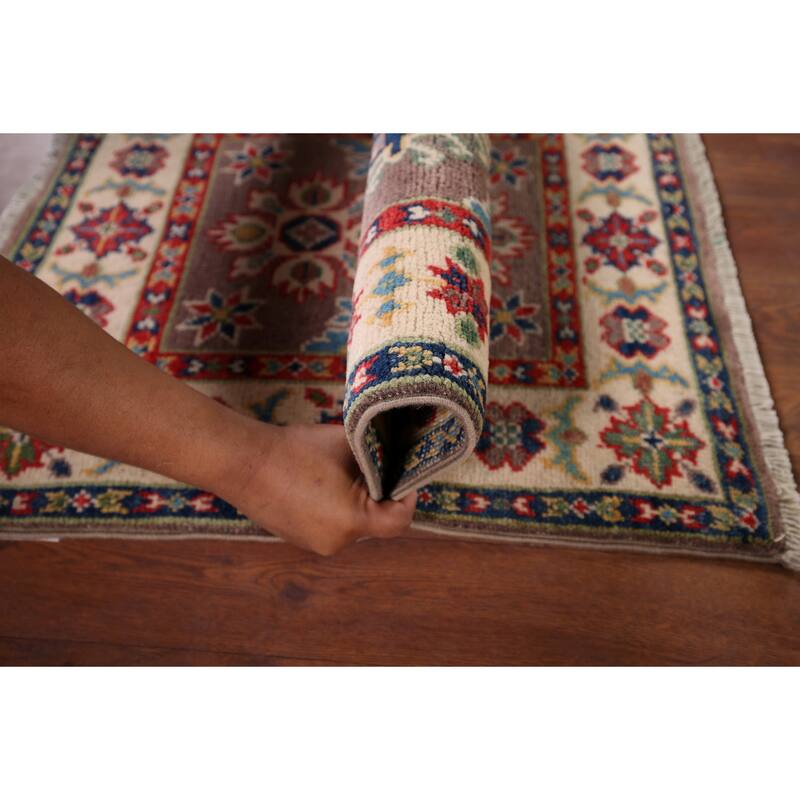Traditional Kazak Oriental Foyer Rug Hand-Knotted Wool Carpet - 1'11" x 3'0"