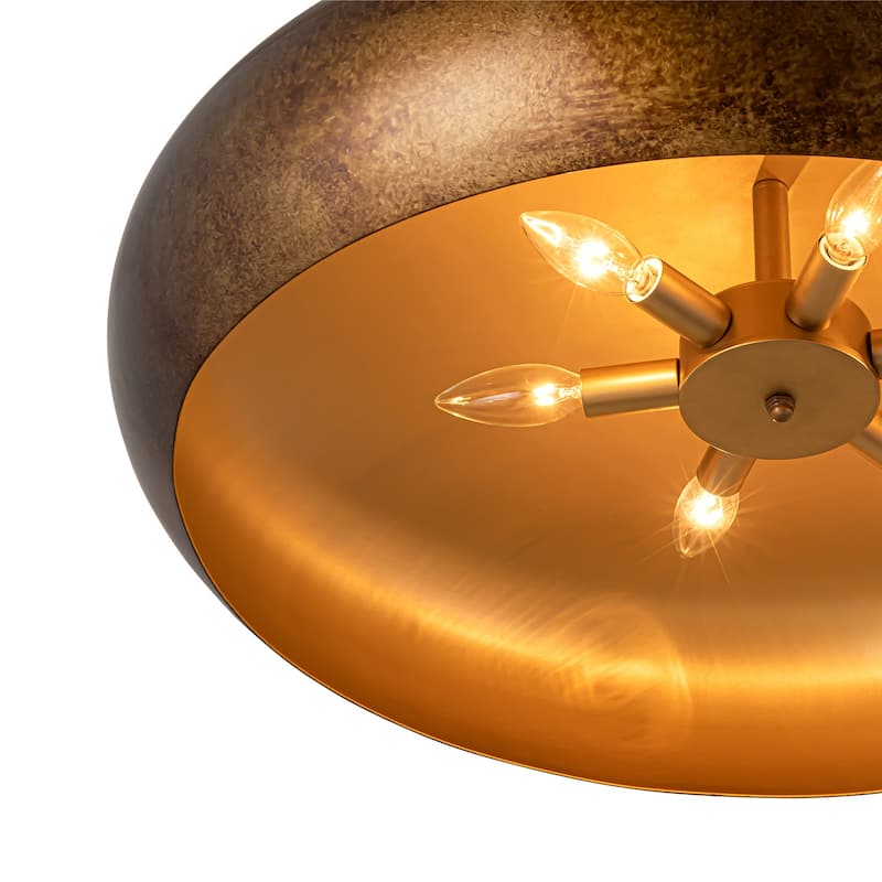 6-Light Industrial Farmhouse Antique Gold Bowl Oversized Dome Pendant Light Kitchen Island Lighting - W 25.59"