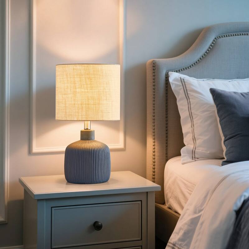 KAWOTI Fluted Ceramic Table Lamp (H18.25" x W10" x D10")